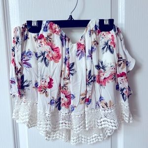 White/Floral Strapless Top